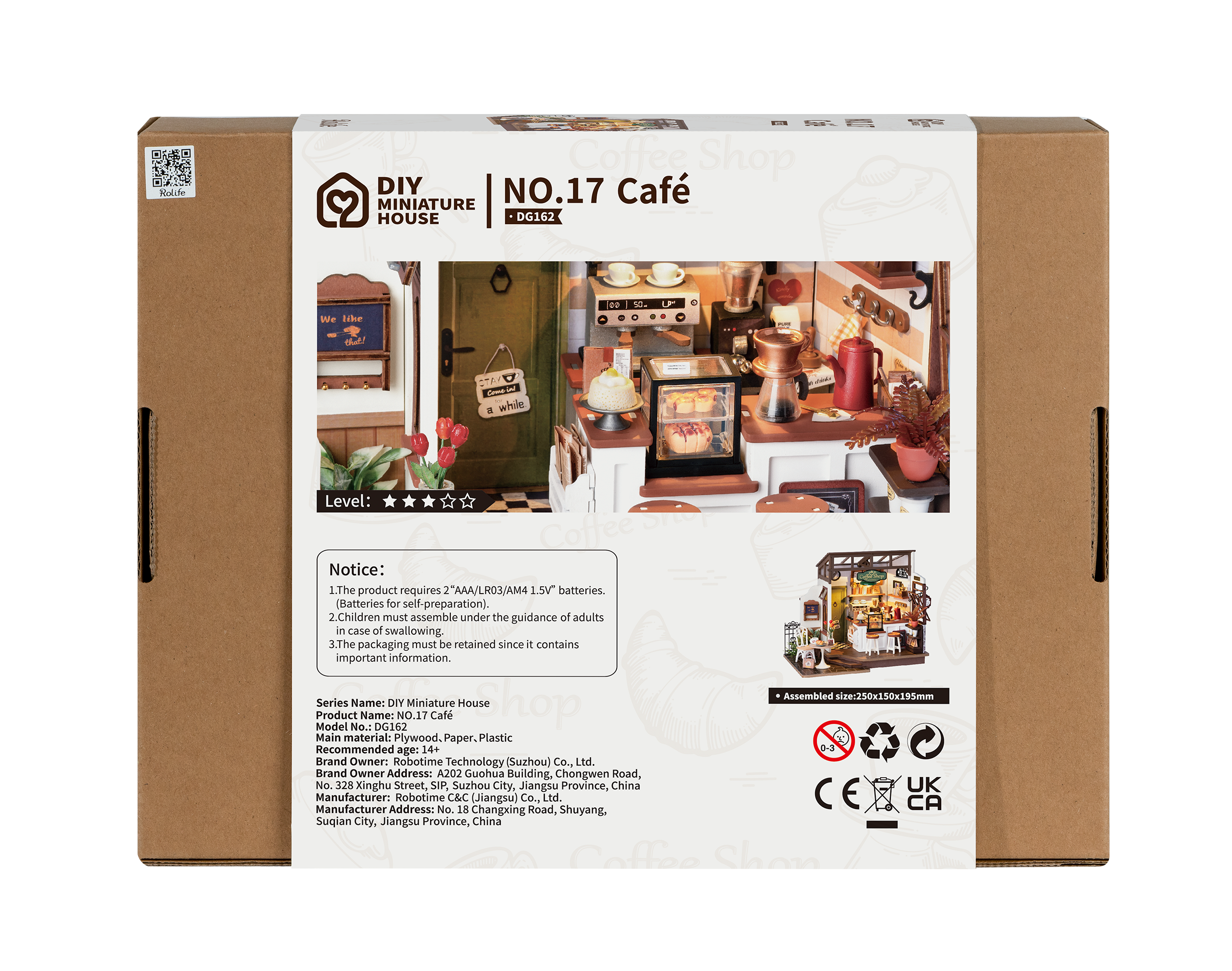 Robotime – Kit de artesanato DIY por atacado – DG162 No.17 Café Rollife Casa de bonecas de artesanato em miniatura DIY16