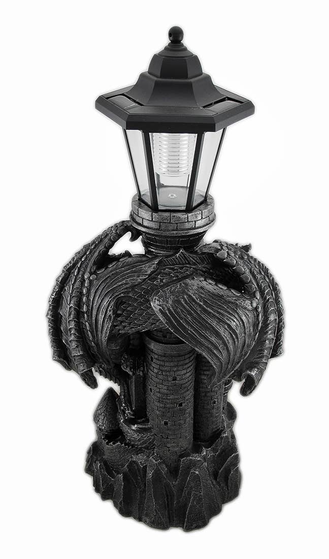 Zeckos - Wholesale Versiering/decoratie voor buiten - Dragon Keeper of the Castle Light LED-lantaarnstandbeeld op zonne-energie7