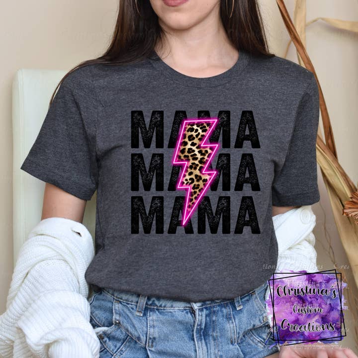Red Dirt Transfers - Wholesale Screen Printed T-Shirt - Women's - Retro Mama T-Shirt | Lightening Bolt Mama Shirt | Fast Shipping | Super Soft Shirts for Women | Gift for Mom2