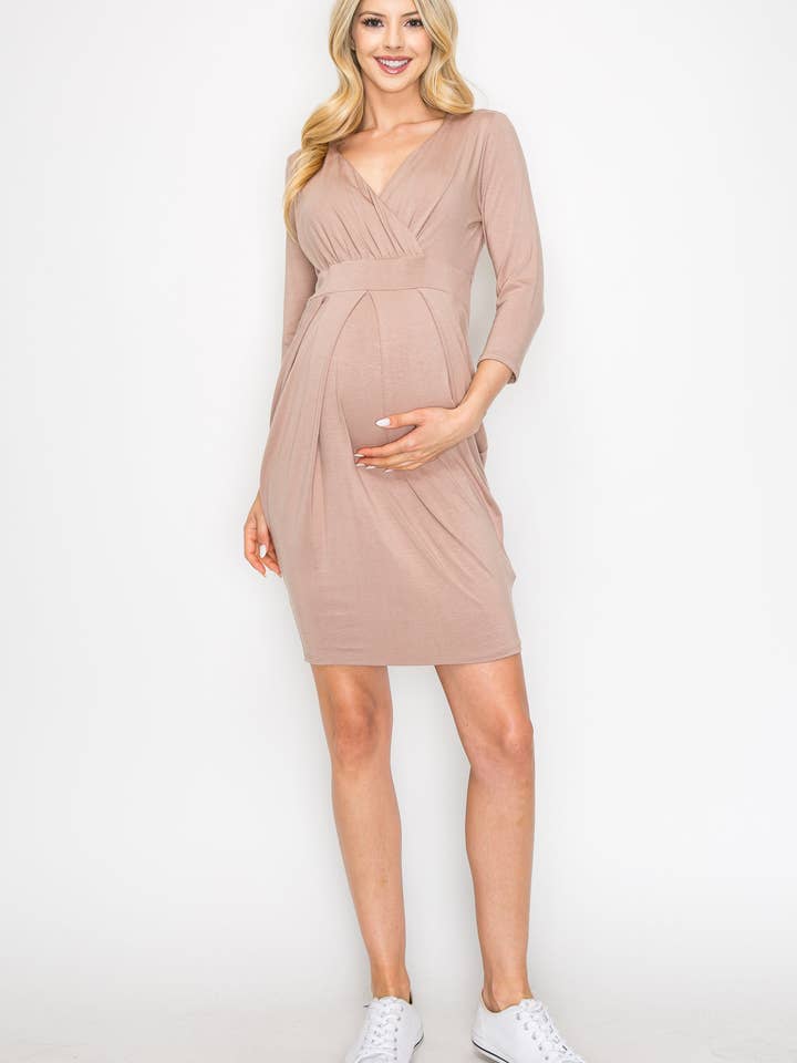 Diana Long Sleeve Dress W/Front Pleat for wholesale by My Bump