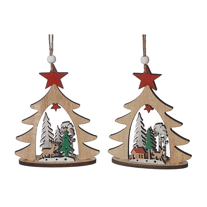 Wooden Christmas Tree Shape Ornament Asstd for wholesale by IH Casa Decor