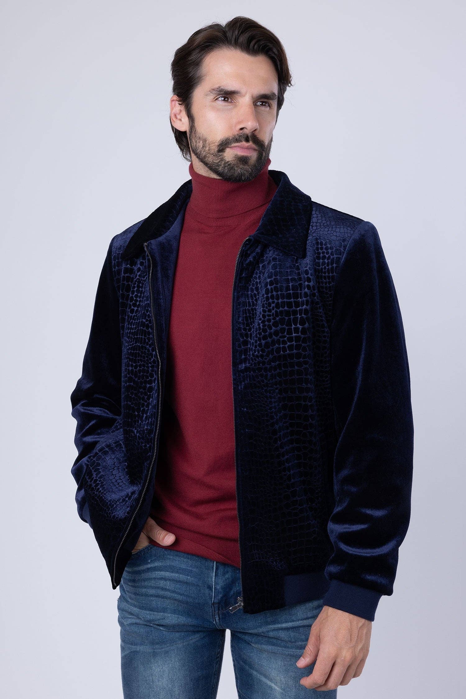 BARABAS - Vendita all'ingrosso Bomber - Uomo - Bomber da uomo in velluto con motivo coccodrillo 4BH8815
