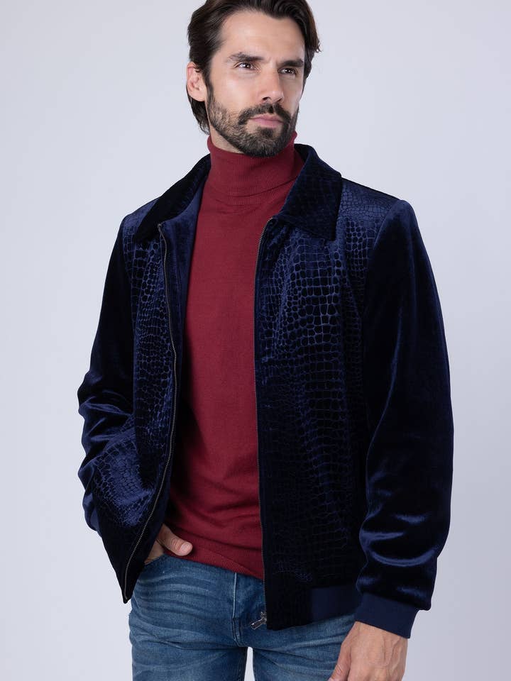 BARABAS - Vendita all'ingrosso Bomber - Uomo - Bomber da uomo in velluto con motivo coccodrillo 4BH8815