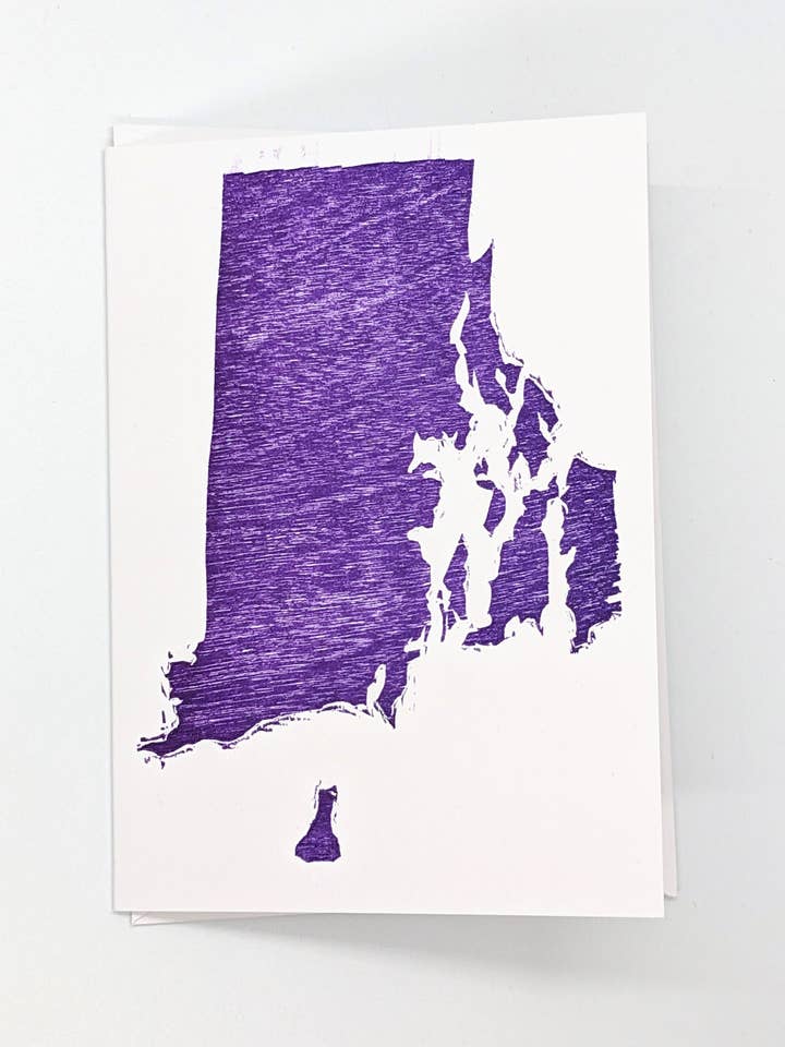 Rhode Island - Original Wood Block Printed Card for wholesale by Wingedprints