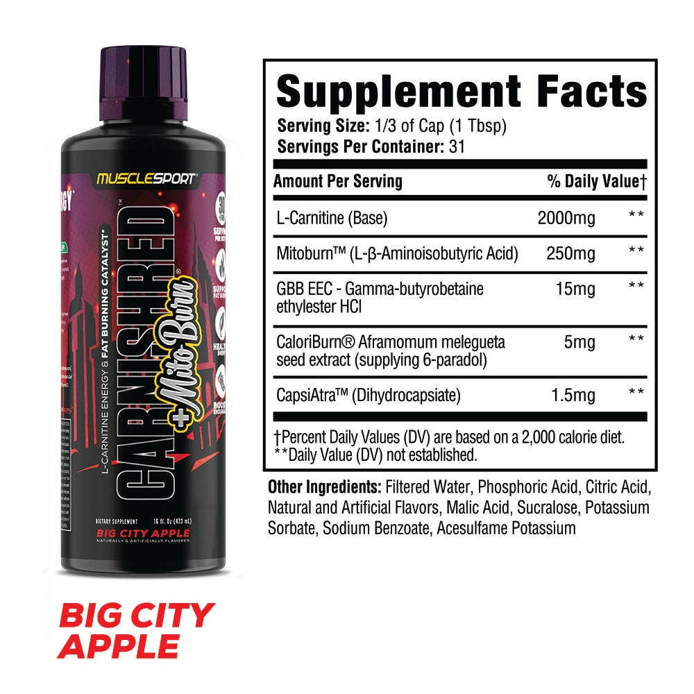 MuscleSport - Vente Supplément oral/vitamine - Liquide CarnishRed® + Mitoburn® 16 oz - Aide au métabolisme sans stimulation, - Catalyseur d'entraînement12