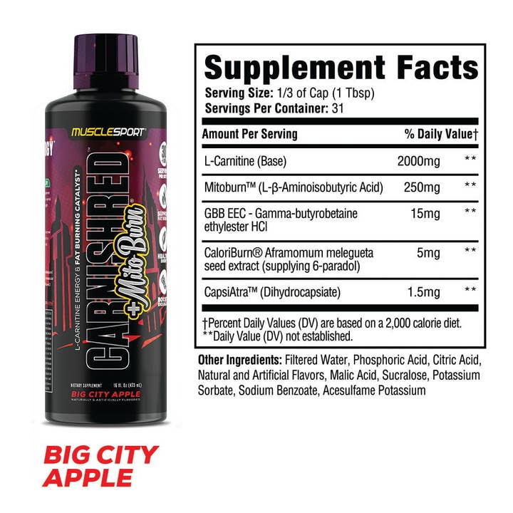 MuscleSport - Vente Supplément oral/vitamine - Liquide CarnishRed® + Mitoburn® 16 oz - Aide au métabolisme sans stimulation, - Catalyseur d'entraînement12