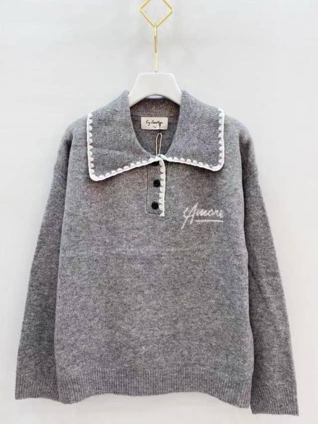 KY CREATION PARIS – wholesale Knitted jumper – Women′s – Polo neck sweater with Amore embroidery0