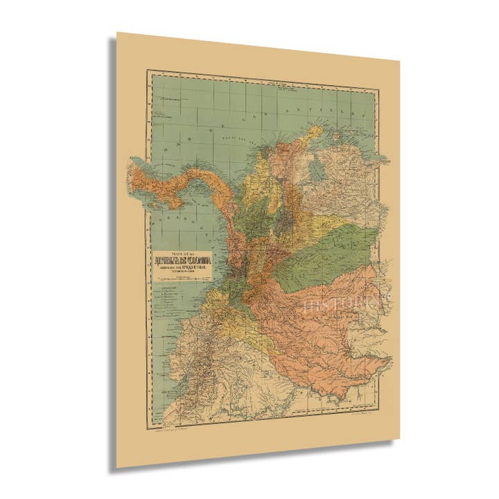 Historic Prints - Wholesale Map - 1911 Map of Colombia South America - Old Wall Art Map of Republic of Colombia - History Map of Colombia Poster
