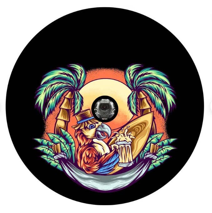 Dirty Acres – wholesale Car Decorative Charm - Unisex – Parrot In A Hammock At Sunset Spare Tire Cover1