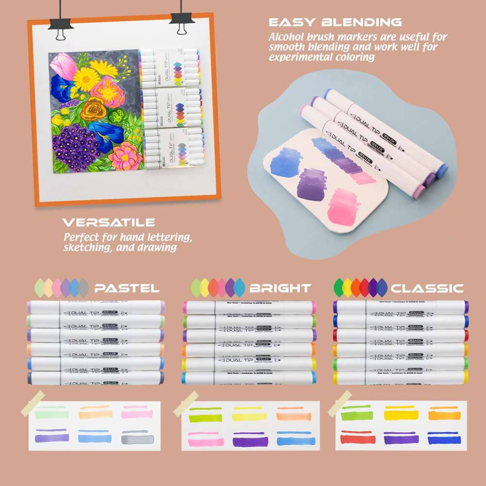 Luna Office Supply -  Everyday Essential – Engroshandel Marker – Dobbeltspids alkoholbaserede tuscher i 6 pastelfarver1