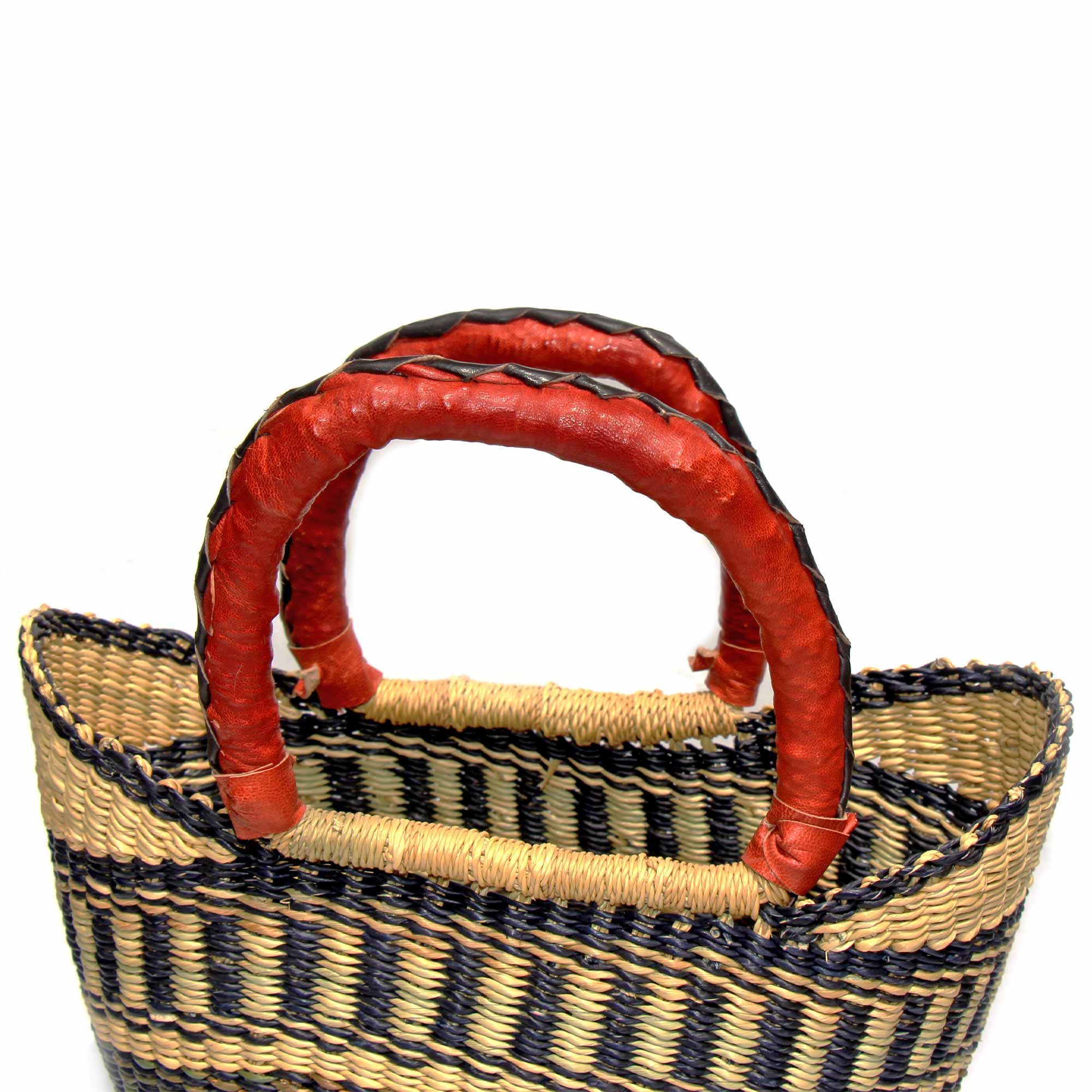 Global Crafts - Wholesale Beach Bag - Bolga Tote, Neutrals with Leather Handle - 14-inch7