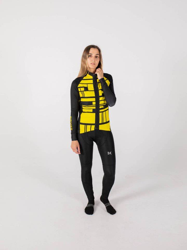 THERMISCHE JERSEY MET LANGE MOUWEN VOOR DAMES THERM+ GEOMETRISCH GEEL voor wholesale door BRK23