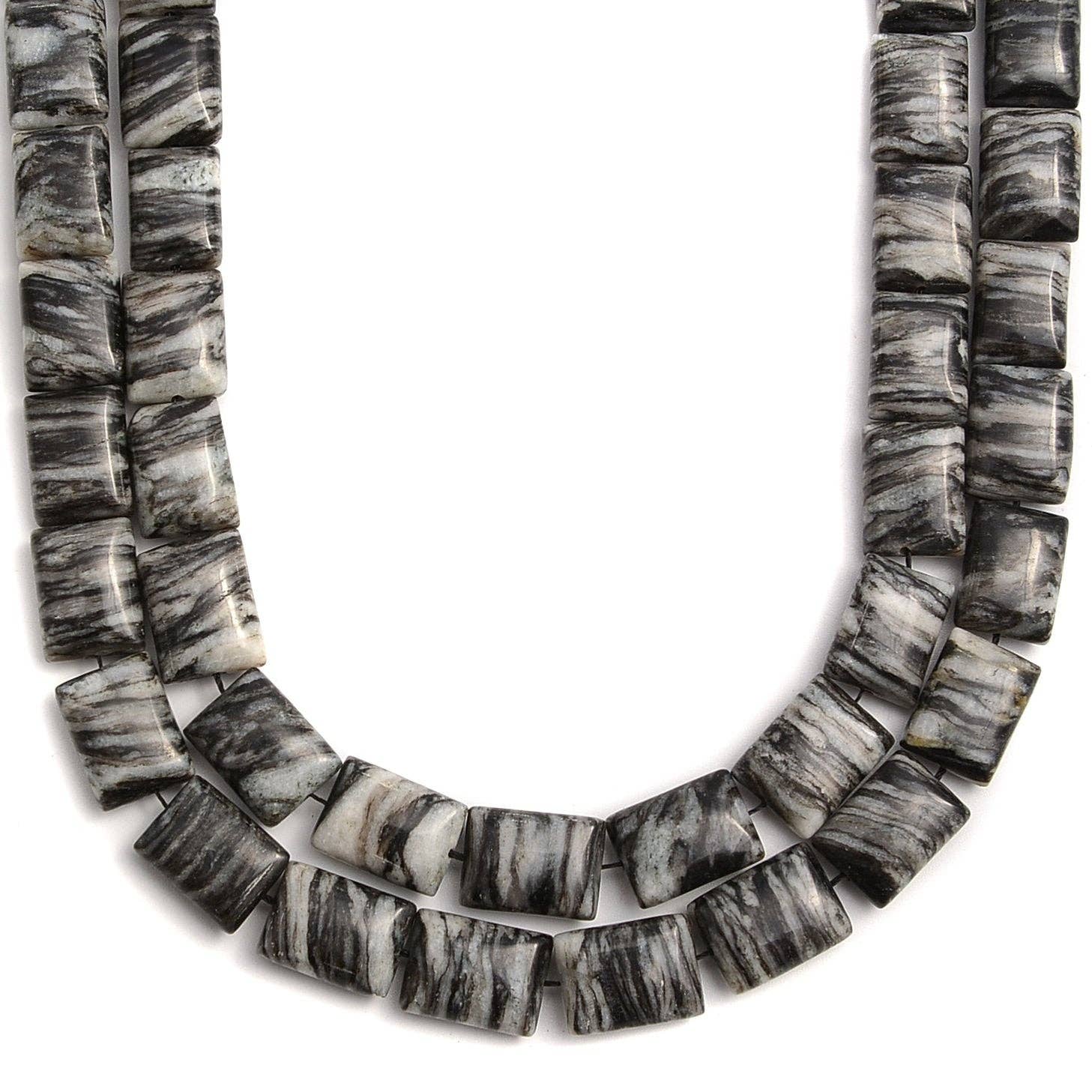 CRCBEADS - Wholesale Beads - Black Network Silk Stone Spider Web Jasper Smooth Flat Rectangle Beads Size 10x14mm 15.5'' Strand1