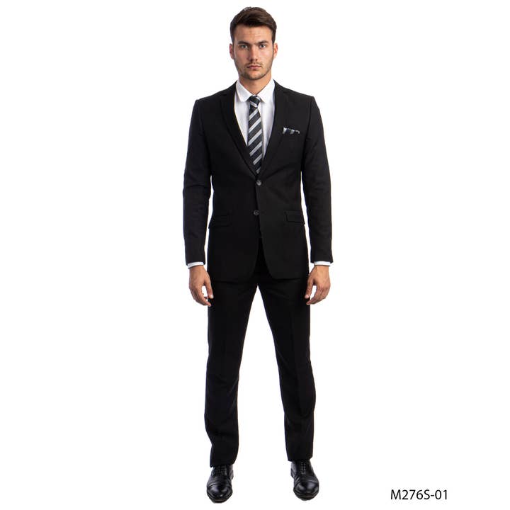 Mens Hybrid Fit 3pc Suit (Coat, Vest, Trousers), Black for wholesale by Suits America