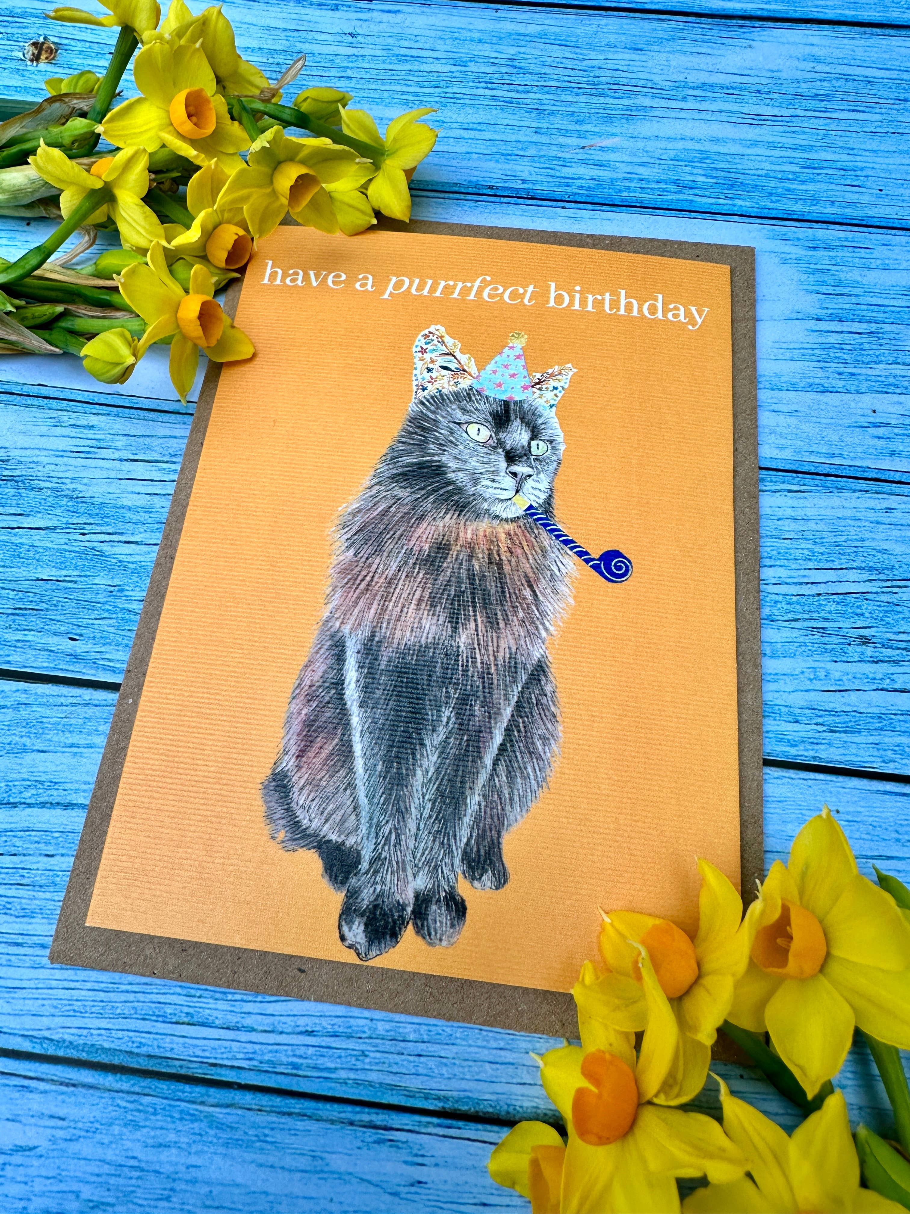 Jen Winnett Eco Artist – wholesale Birthday card – Purrfect Cat Birthday |  Eco Friendly Card  Cute Colourful2