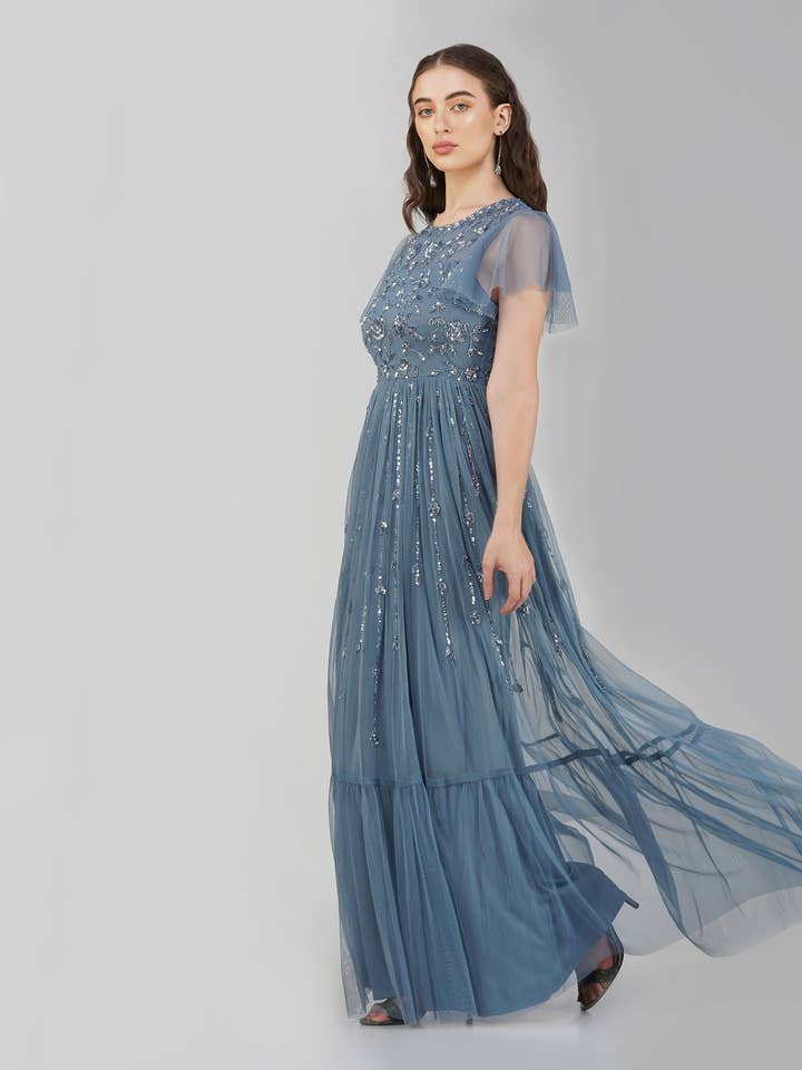 Marly Blue Embellished Maxi Dress for wholesale on Faire