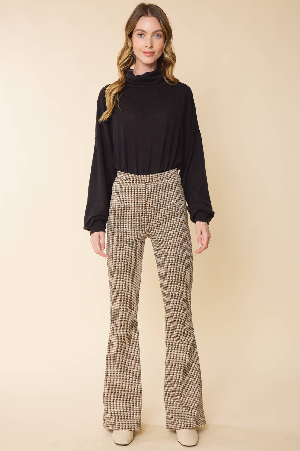 FSL Apparel - Vente Pantalon – femme - SP7050-B - PETIT PANTALON ÉVASÉ À ENFILER À IMPRIMÉ PIED-DE-POULE1