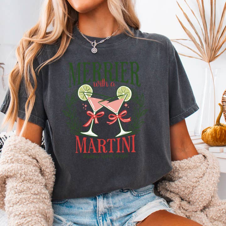Shoppe SHC - Wholesale T-shirt (graphic) – women's - Merrier Martini Christmas Graphic Tee | Comfort Color7