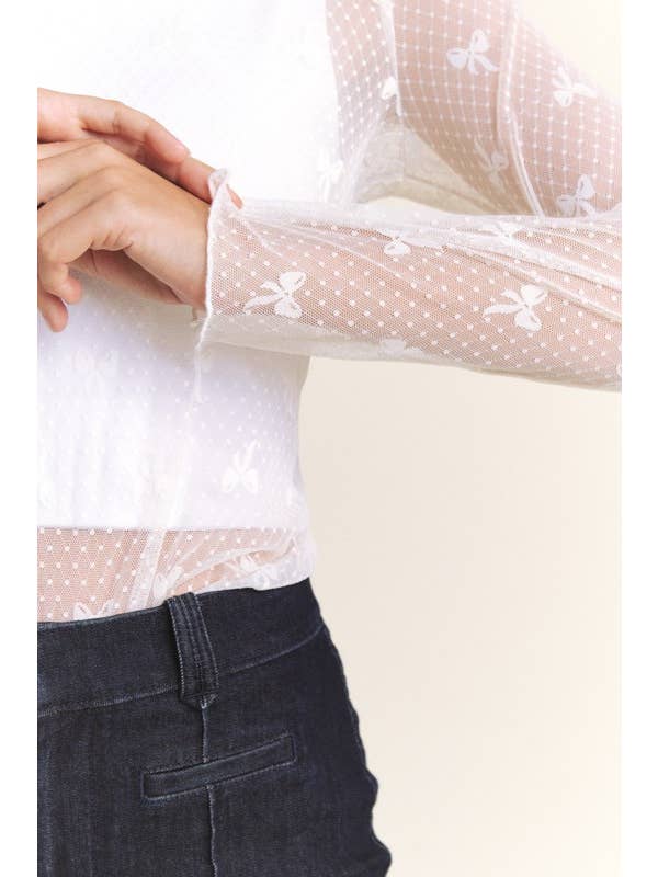 JADE BY JANE - Wholesale Knit Top - Women's - LONG SLEEVE RIBBON SHAPED MOCK NECK LACE TOP