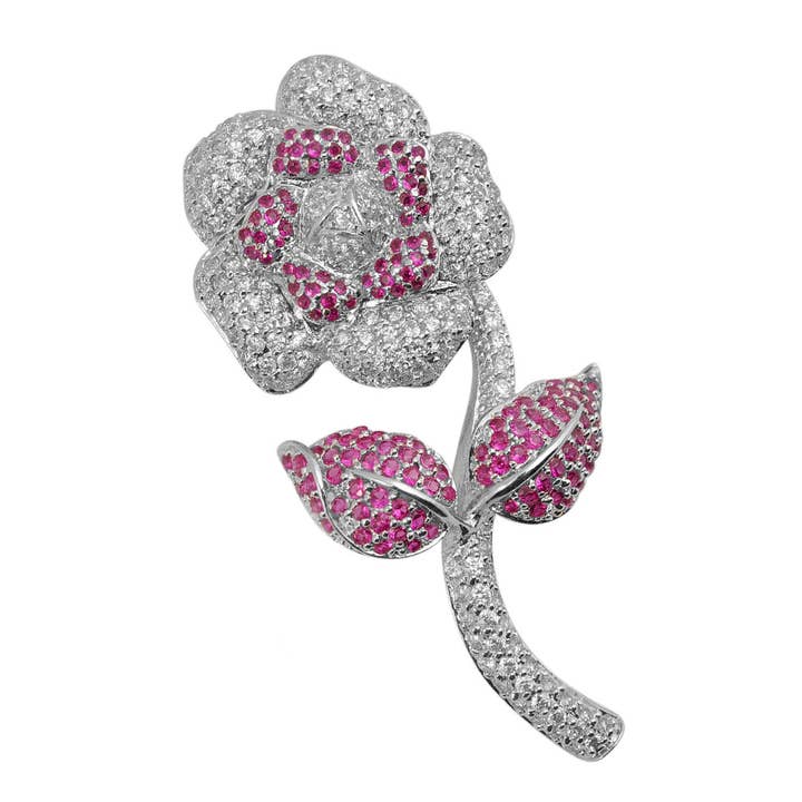 Broche fleur rubis en argent sterling rhodié C.Z. (167-) pour la vente par Genevive
