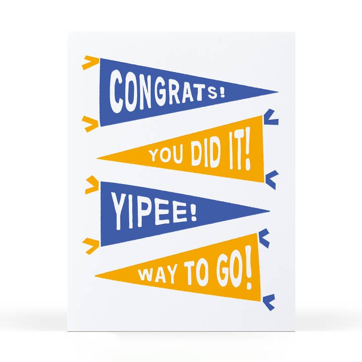 Pennants Graduation and Congratulations Greeting Card for wholesale by Sweet Bippy Press