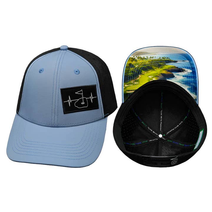 Golf Hat | Low Profile | Ponytail | Baby Blue - Black for wholesale by The Heartbeat Brand
