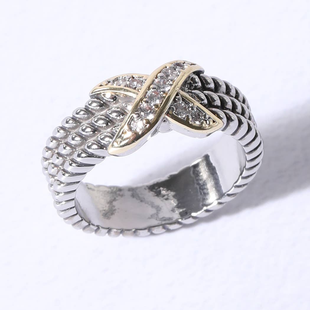 K X Tripe Cable Zilvergouden CZ Stones Ring voor groothandel op Faire
