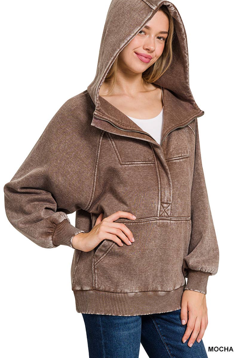 42POPS - Wholesale Hoodie - Women's - ..SI-25317 Washed Fleece Oversized 1/4 Zip Hoodie5