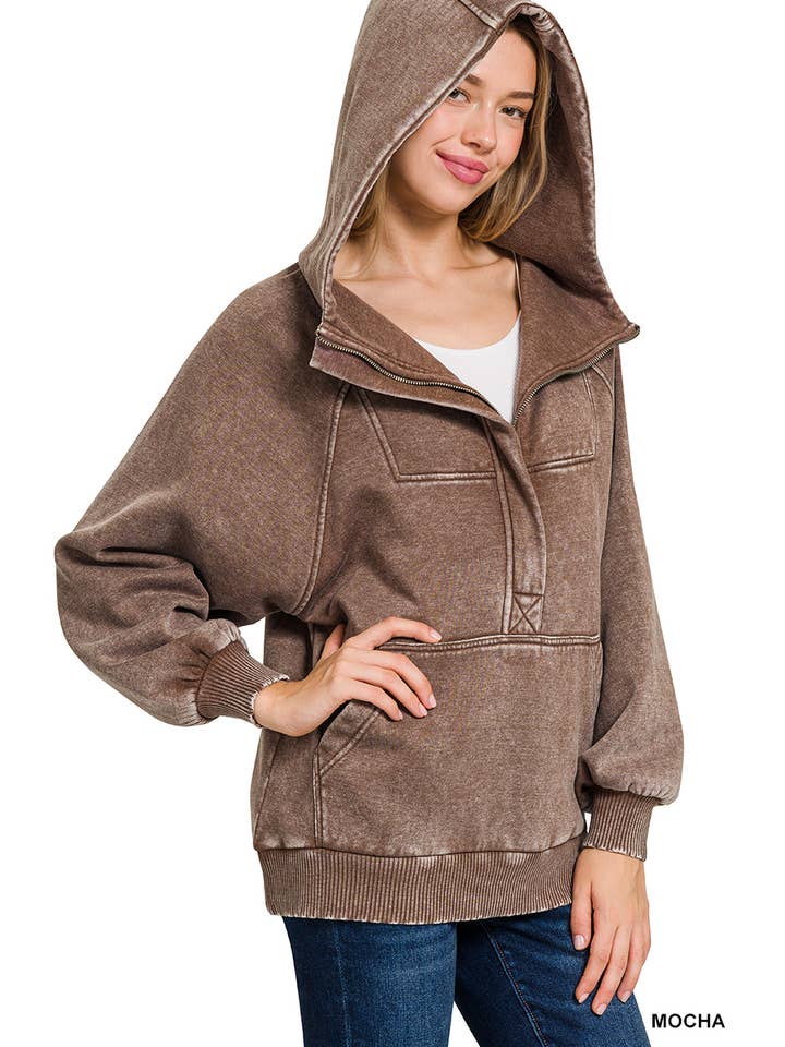 42POPS – wholesale Hoodie – Women's – ..SI-25317 Washed Fleece Oversized 1/4 Zip Hoodie6