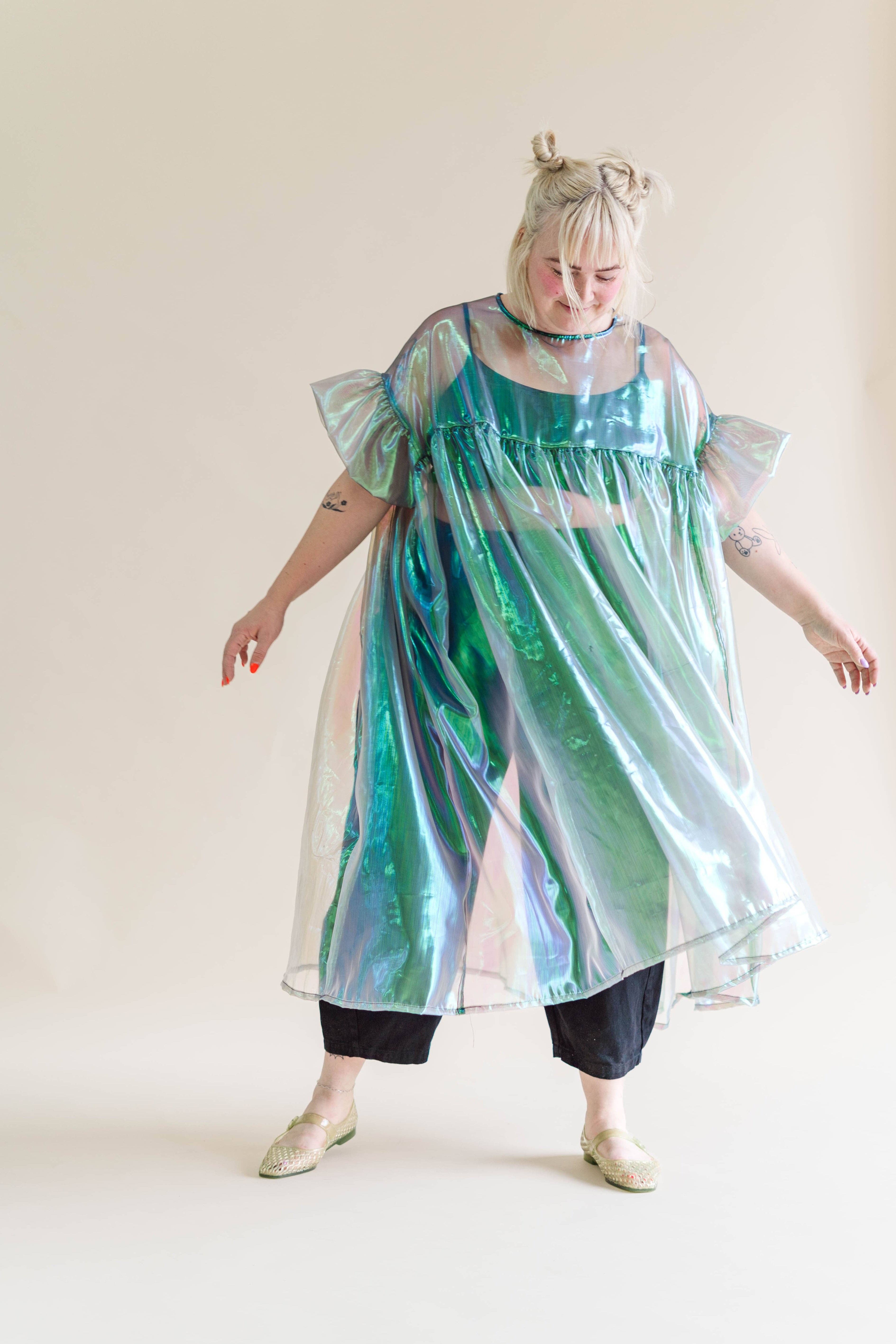 Nettle Studios - Wholesale Dress - Women's - Size-Inclusive Plus Size Gathered Sheer Green Maxi Dress5