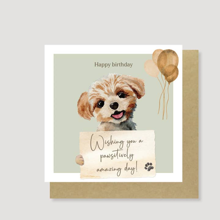 Maltipoo pawsitively amazing birthday card for wholesale by Heather Trefusis Art