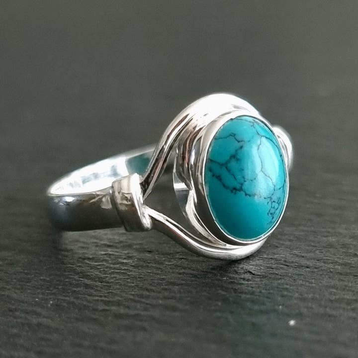 Modern Small Oval Turquoise Ring | 925 Sterling Silver, R13T for wholesale by Mistry Gems