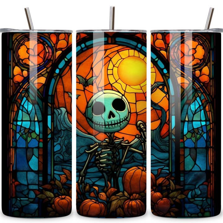Sister Ray - Wholesale Insulated Mug/Tumbler - Stained Glass Skeleton 20 oz. Stainless Steel Tumbler