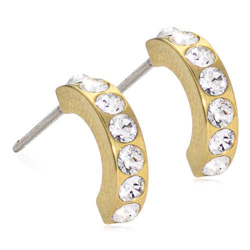 Gold Brilliance Curved Crystal (10-15mm) Titanium Earrings for wholesale by Blomdahl (Australia)