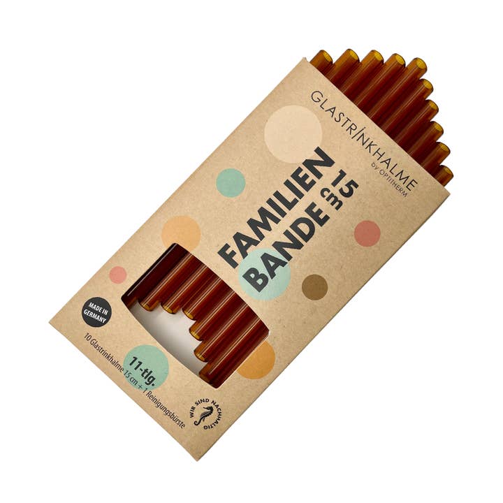 10 färgade (bärnsten) glas drickssugrör ”familjeband” (15 cm) för wholesale av Glastrinkhalme by OPTITHERM