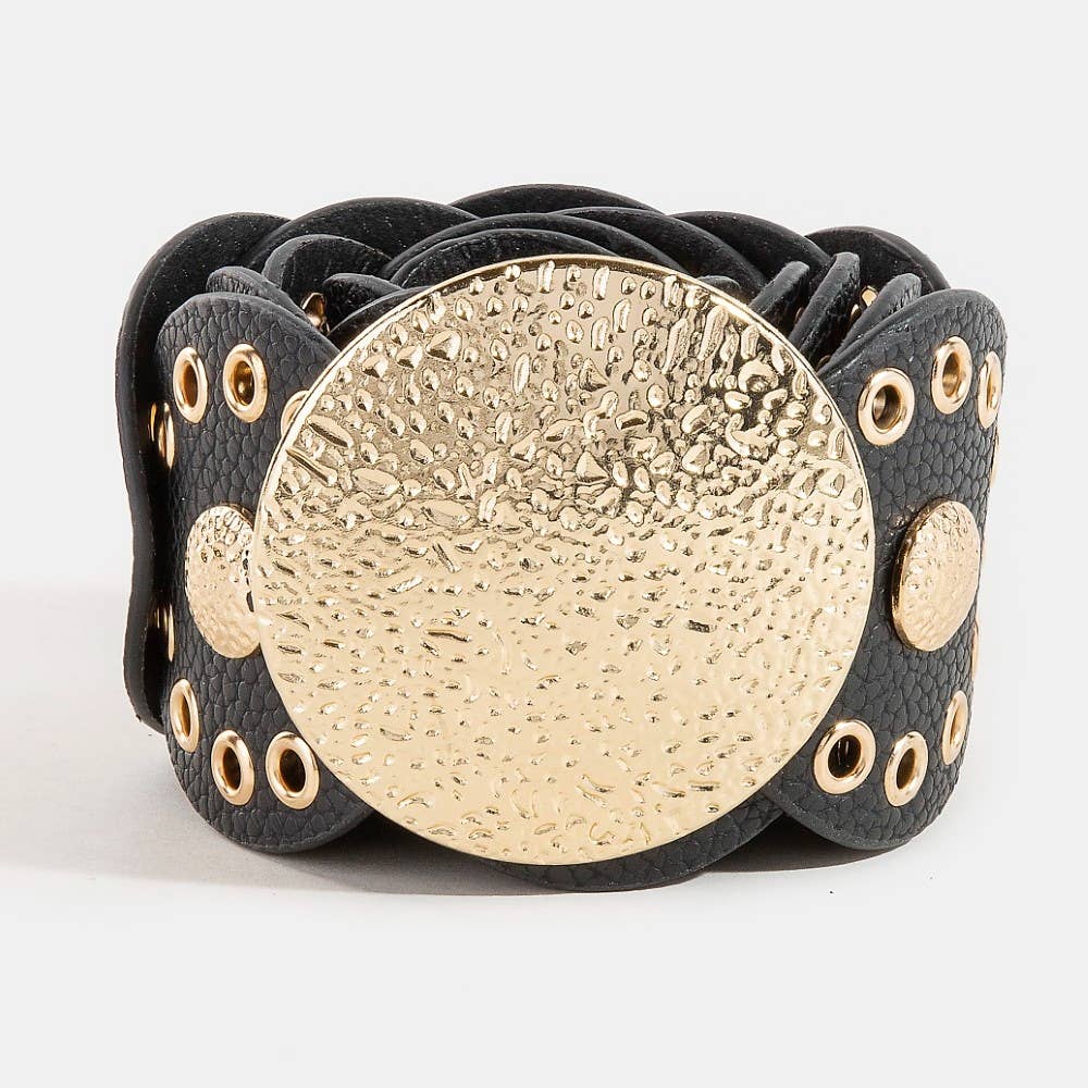 Collections by Fame Accessories - Wholesale Belt - Women's - Hammered Disc Accent Faux Leather Panel Link Belt4