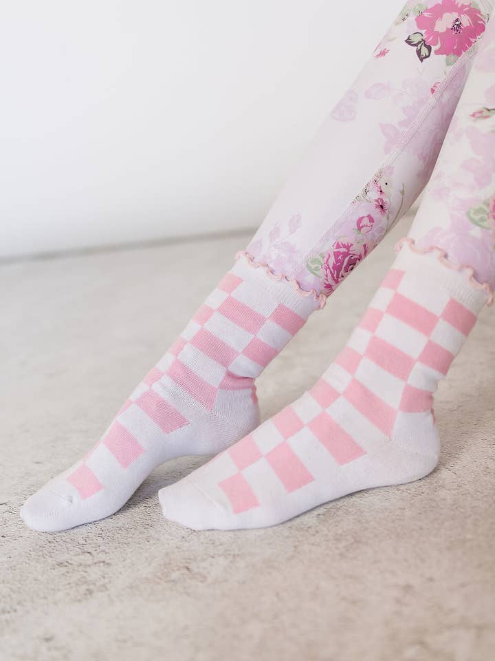 Ampersand Avenue - Wholesale Socks - Women's - Cutie Crew Socks - Checkered Pink