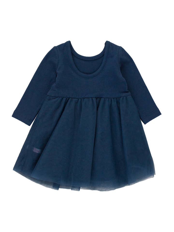 Girls Dark Navy Long Sleeve Tulle Twirl Dress for wholesale on Faire