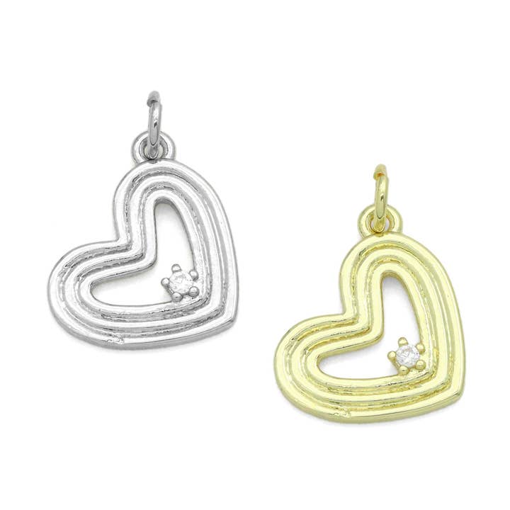 Pendente de Encanto Coração com Linha Curva em Ouro e Prata, Ref#LX943 por atacado de BestBeads&Beyond