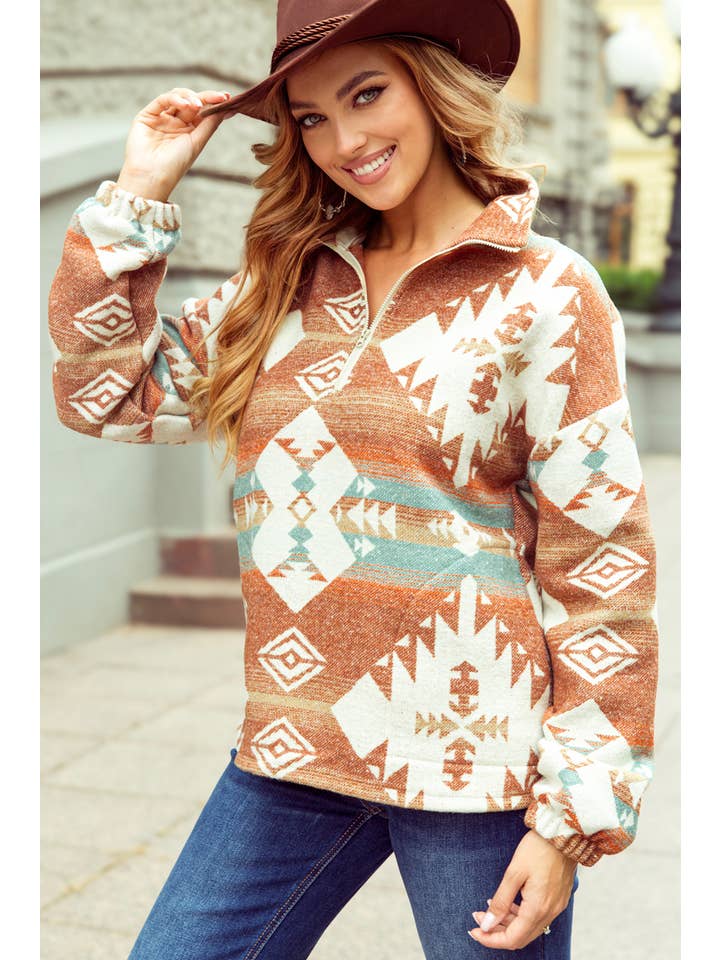 1 the Woman - Vente Sweat-shirt – femme - Sweat-shirt occidental à quart de zip et poignets élastiques3