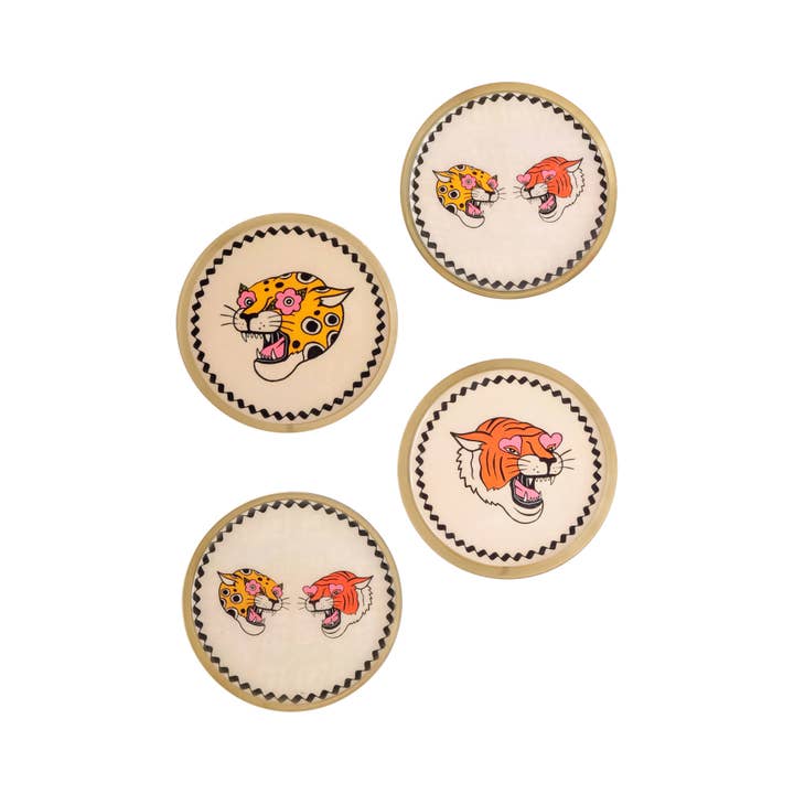 Tiramisu - Wholesale Coasters - Pop Art Safari Metal Coaster Set (Tiger & Leopard)1