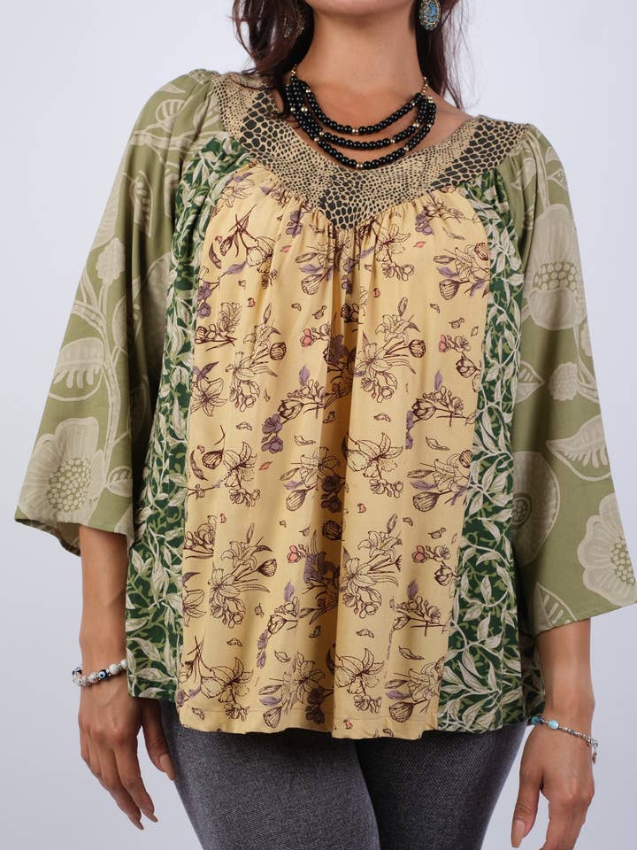 Jungle Dreams Flowy Patchwork Top for wholesale by Sacred Threads