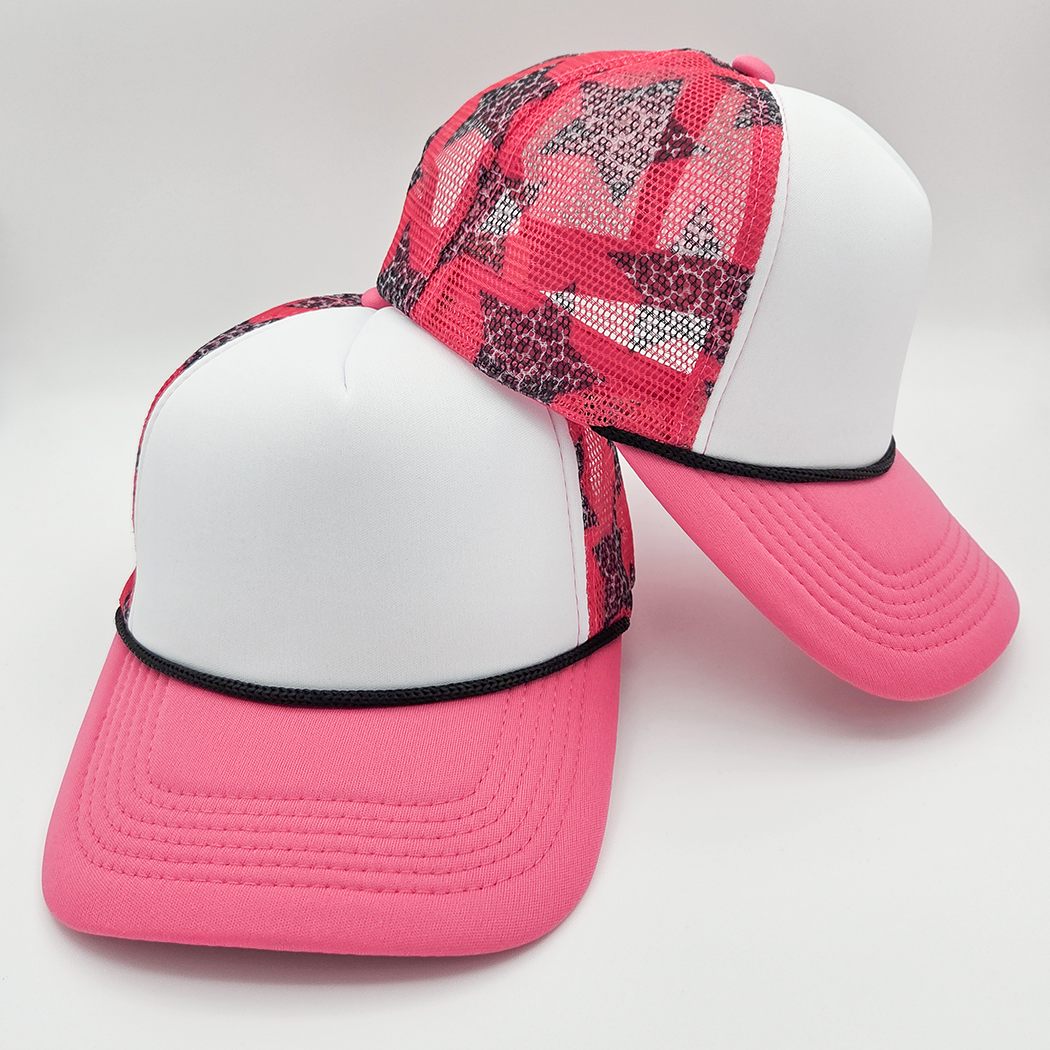 Trendy Transfers – Engroshandel Trucker hat - Unisex – Pink Leopard Stars Skum Trucker Hat1