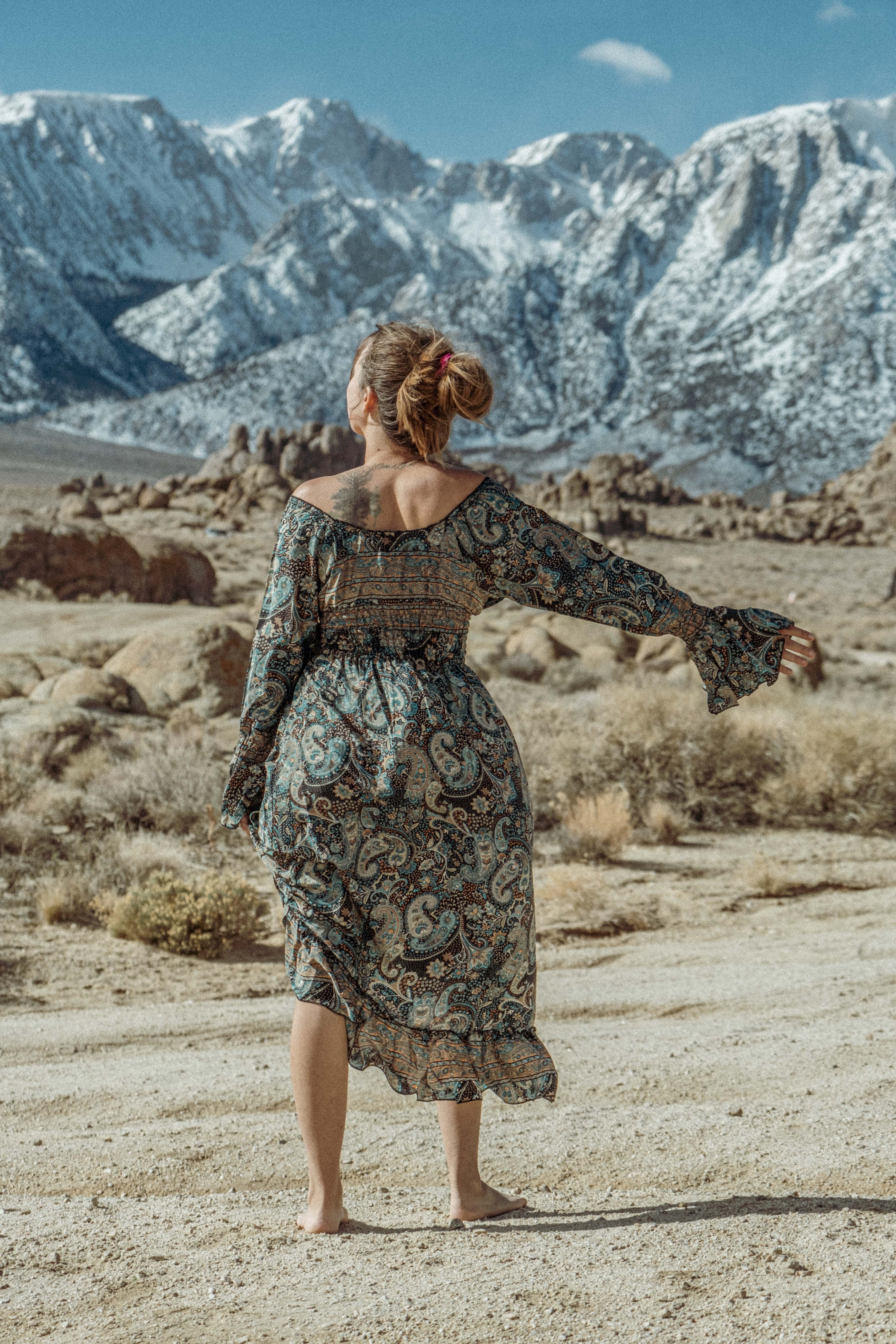 Gardenbelle Shop - Wholesale Dress - Women's - Whimsigoth Bohemian Midi Dress, Bell Sleeve Dress6