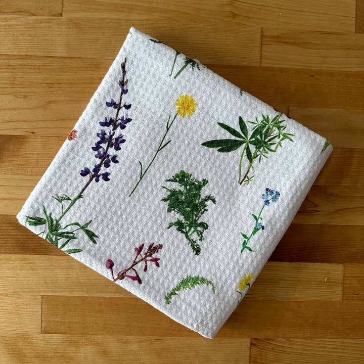 Tea Towel - Alaskan Wildflowers, White for wholesale by Labrador Tea