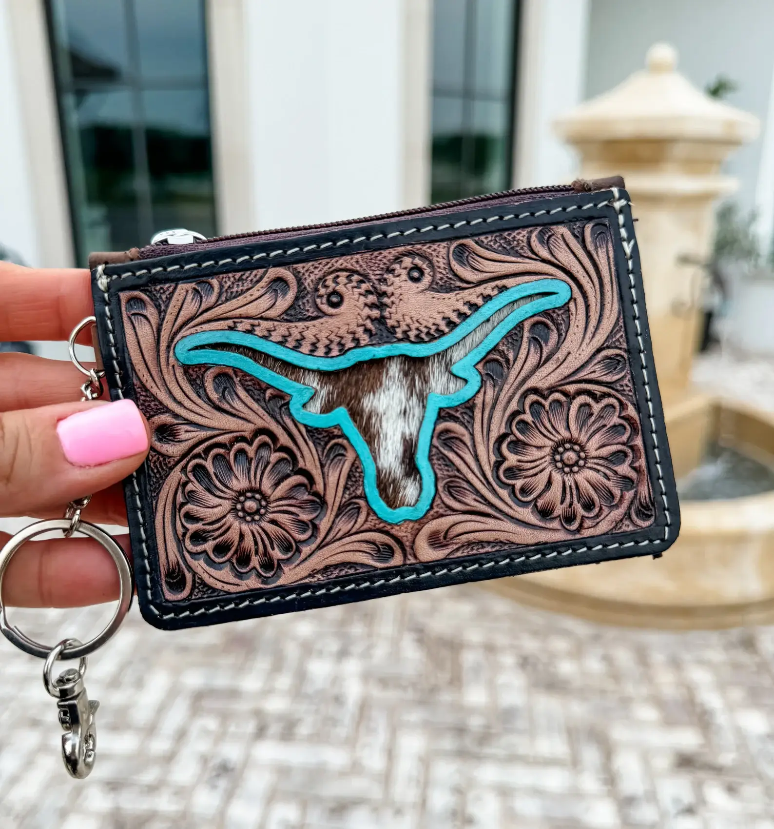 Boho Ranch Shop - Wholesale Wallet - Women's - Western Cowhide Leather Keychain Wallet Longhorn Thunderbird1
