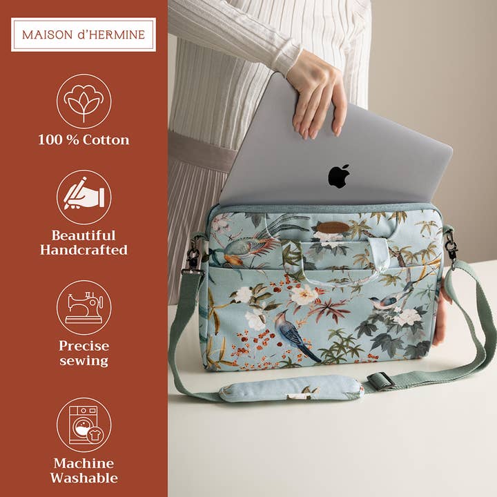 Maison d'Hermine - Design in Every Thread - Wholesale Laptop Bag - Unisex - Laptop bag Cotton - Sleeve/Handle/Pocket - Hokuzai - Blue1