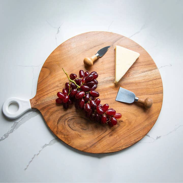 Wood+White Collection Acacia Wood Round Charcuterie Board LG for wholesale by Jeanne Fitz