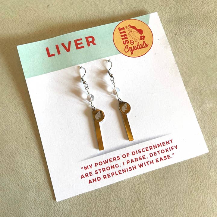 Brincos em barra pendente de fígado+pedra preciosa por atacado de Shit & Crystals