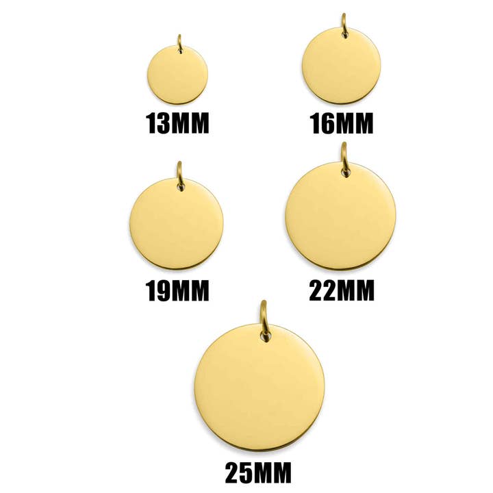 WJW - Wholesale Individual Charm/Pendant - Engravable Circle 18K Gold Charms for Necklaces